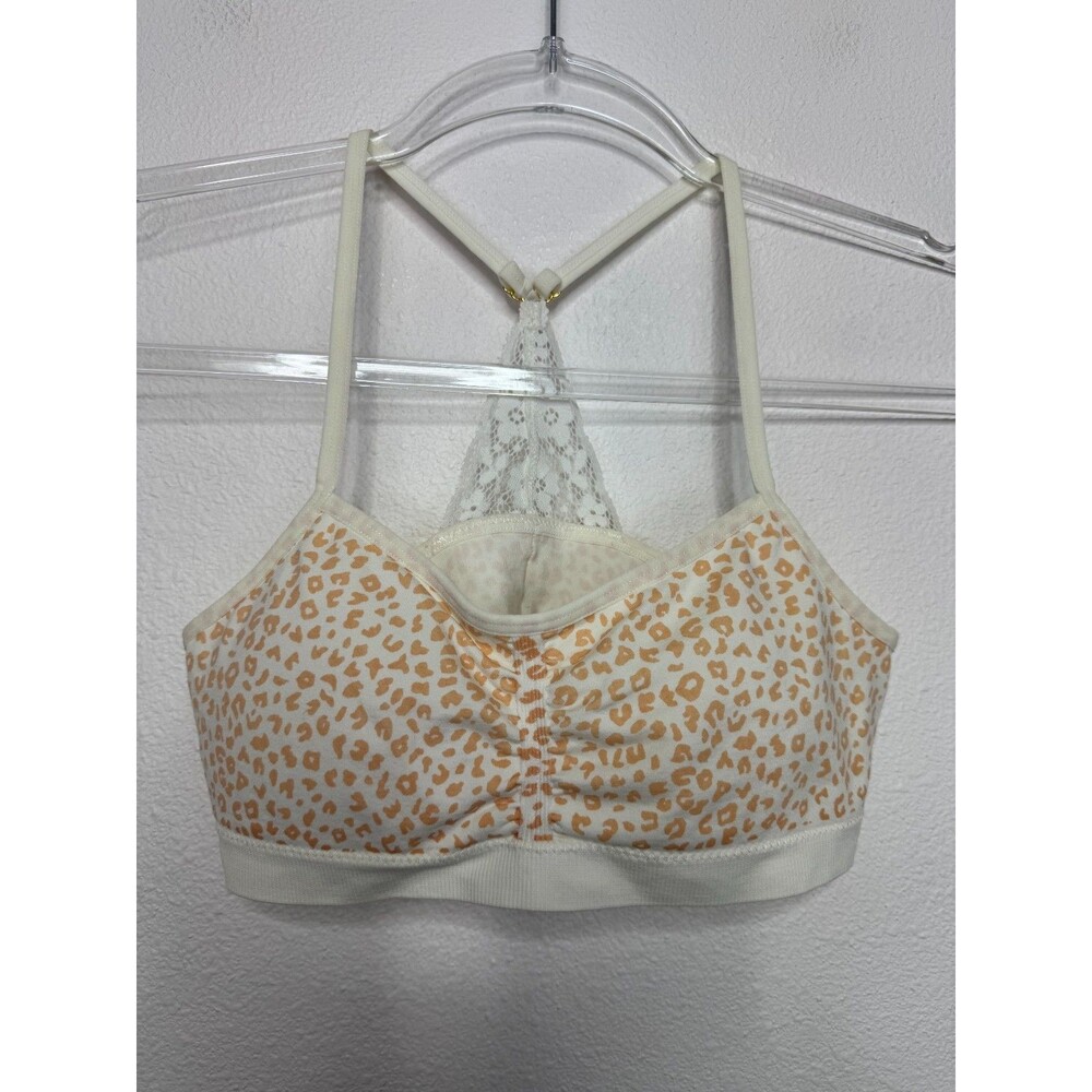 Maidenform Teen Girls XL Seamless Lace Bra Ivory Leopard Print Racer Back Padded